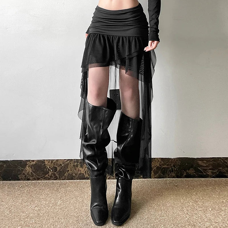 2026 New Gothic Mini Skirt Halloween Goth Aesthetic 90s Y2K Party Club Harajuku Streetwear Women's Skirt Black High Waist Skirts